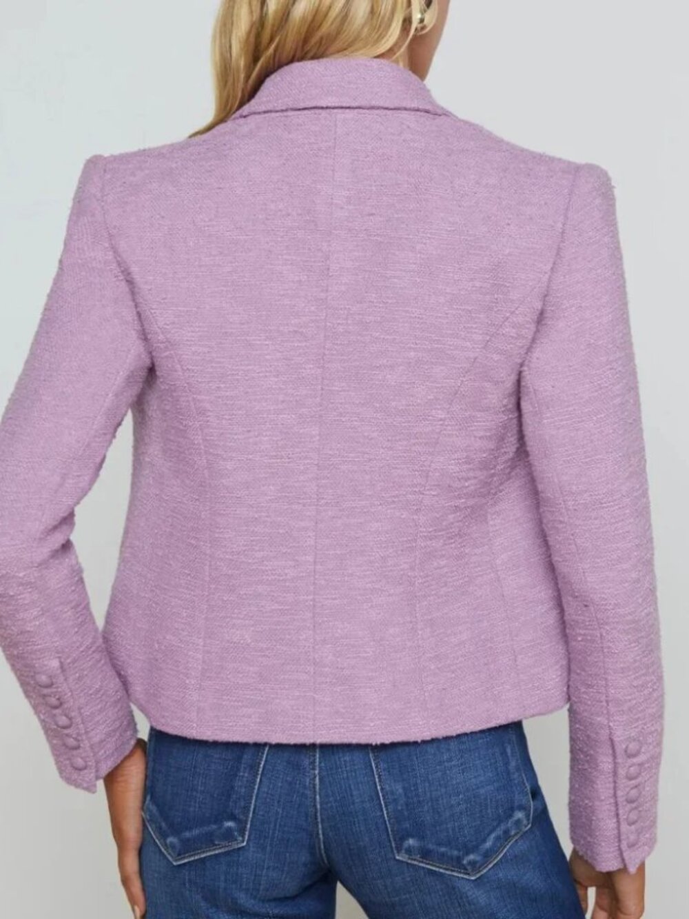L'AGENCE Brooke Open-Front Tweed Blazer Wisteria Purple Size 2 - Picture 3 of 11